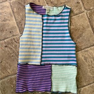 Gilded Intent Colorful Striped Patchwork Tank Top